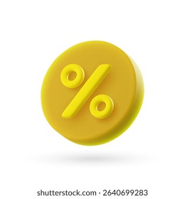 3d vector round percent icon in cartoon minimal style.