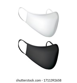 3d vector safety breathing mask, two face mask black and white color isolated on white background. Vector illustration.