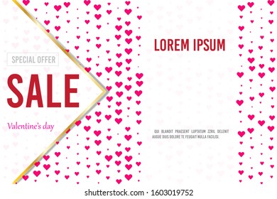 3d vector saint valentine day pink heart and golden frame on light background. Poster and invitation