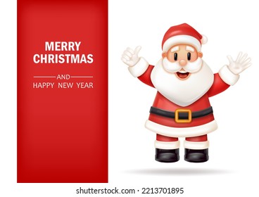 3d vector Santa Claus. Christmas cartoon realistic isolated illustration. Xmas and new year render holiday decoration on white background.