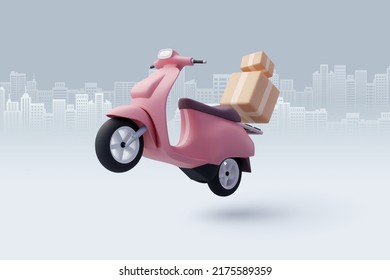 3d Vector Scooter With Box, Delivery Courier Service, Time To Shopping Concept. Eps 10 Vector.