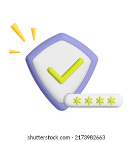 3d vector security shield with password logo design. Shield with green check mark logo. Protection, safety, lock, password and information security concept illustration.