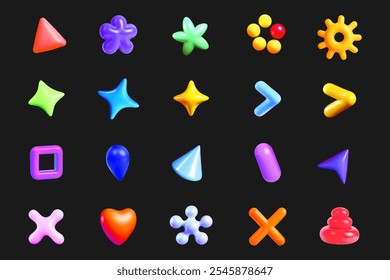 3d vector set Colorful abstract shapes in various shapes and shades, featuring playful design elements for art projects.