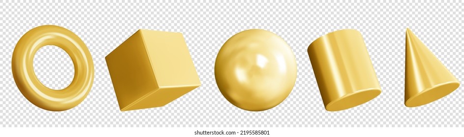 3d vector set of golden geometric shapes. Modern metal object. Vector concept