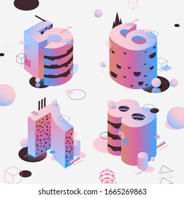 3d vector set of numbers 5, 6, 7, 8 drawn in pastel colors. Isometric pink collection