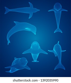 3d vector set. ocean protection. dolphin