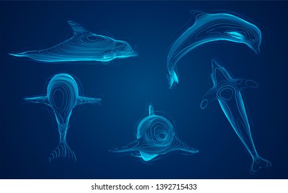 3d vector set. ocean protection. dolphin