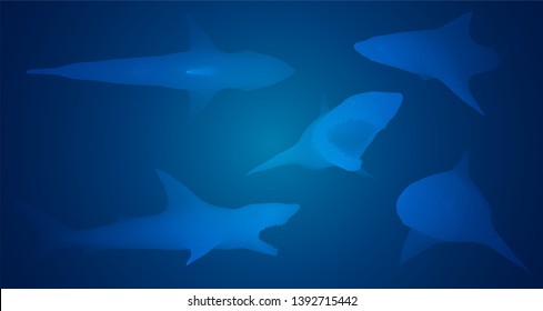 3d vector set. ocean protection. great white shark.
