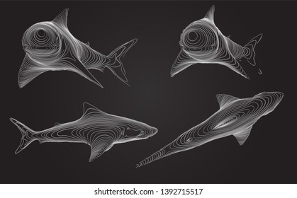 3d vector set. ocean protection. great white shark.