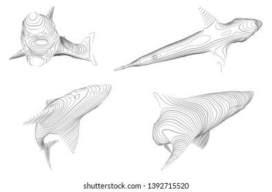 3d vector set. ocean protection. great white shark.