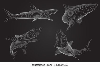 3d vector set. ocean protection. great white shark.
