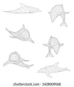 3d vector set. ocean protection. dolphin