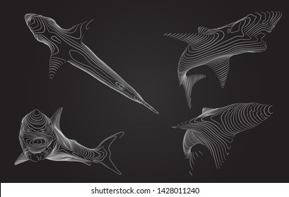 3d vector set. ocean protection. great white shark.