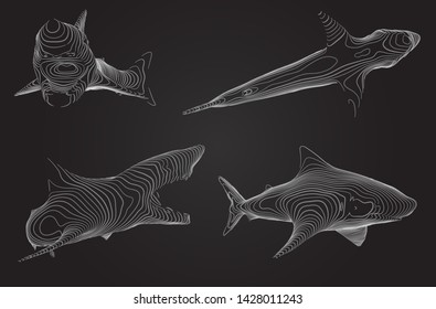 3d vector set. ocean protection. great white shark.