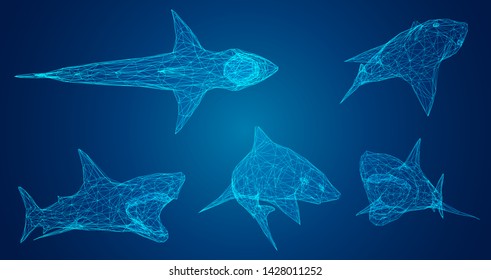 3d vector set. ocean protection. great white shark.
