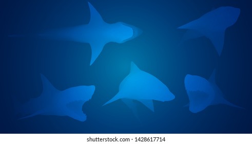 3d vector set. ocean protection. great white shark.