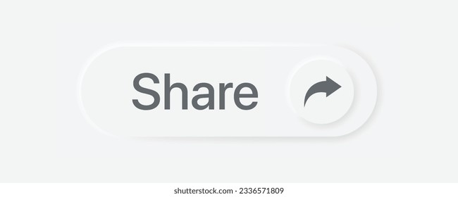 3D vector share buttons in neumorphic style design. Share button on shape with reflection and shadows vector illustration.