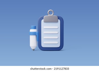 3d Vector Sheet of paper on clipboard with pen, Design for business concept. Eps 10 Vector.