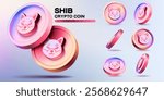 3D Vector SHIB Cryptocurrency Coins Set. Perspective Illustration about Crypto Coins