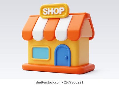 Tienda de compras del Vector 3d, tienda, concepto de compras en línea y de la promoción. Vector Eps 10.