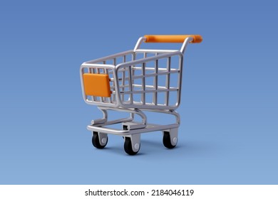3d Vector Shopping Trolley, Shopping Online Concept. Vector Eps 10.