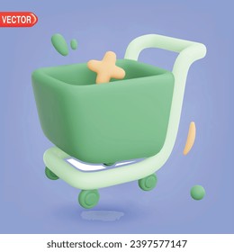 3d Vector Shopping Trolley Shopping Online Concept. Eps 10 Vector.