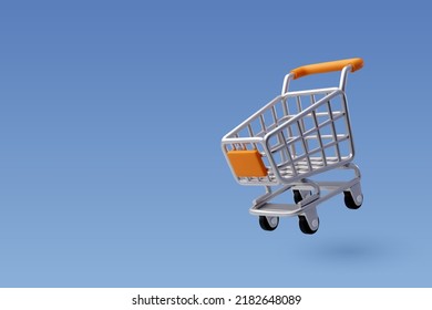 3d Vector Shopping Trolley con Parcel box, Shopping Online Concept. Vector Eps 10.