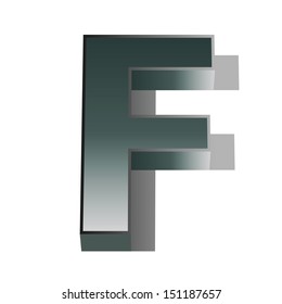 3d vector of the silver letter F on a white isolated background. 