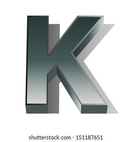 3d vector of the silver letter K on a white isolated background. 