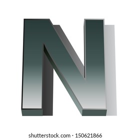 3d vector of the silver letter N on a white isolated background. 
