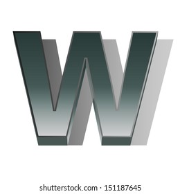 3d vector of the silver letter W on a white isolated background. 