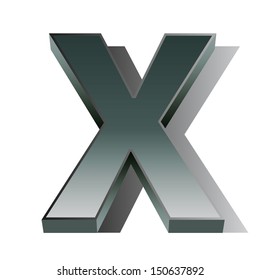 3d vector of the silver letter X on a white isolated background. 