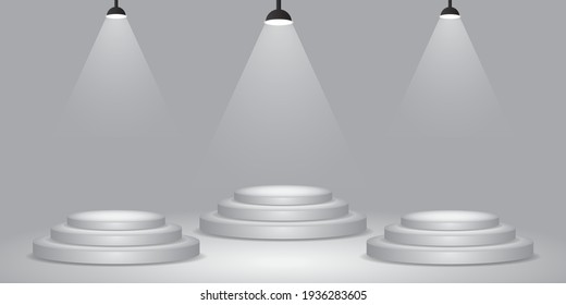 3D Vector Silver Podium rank with lamps