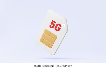 Cartão SIM vetor 3D de alta velocidade 5G para a tecnologia de telefone móvel microchip internet rede sem fio chamada de comunicação jogar mídia social via smartphone. Vetor Eps 10. renderização 3d. design de ilustração