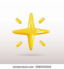 3d vector simple minimalist 4 Pointed Star shiny gold or yellow color isolated on white background. Design concept for Christmas, rating, games app, ads, premium, shining, VIP, high level and rank.