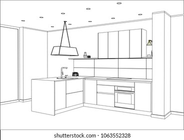 3d Vector Sketch Modern Kitchen Design Stock Vector (Royalty Free ...