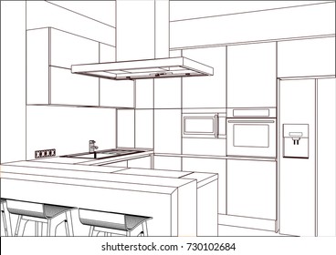 3d Vector Sketch Modern Kitchen Design Stock Vector (Royalty Free ...