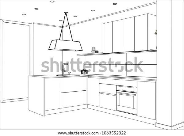 3d Vector Sketch Modern Kitchen Design Stock Vector (Royalty Free ...