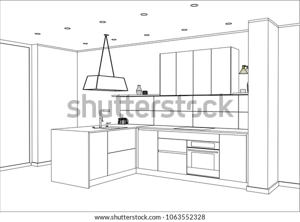 3d Vector Sketch Modern Kitchen Design Stock Vector (Royalty Free ...