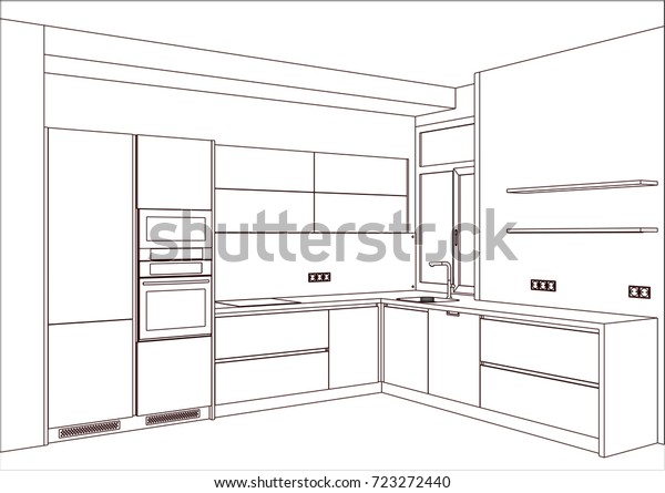 3d Vector Sketch Modern Kitchen Design Stock Vector (Royalty Free ...