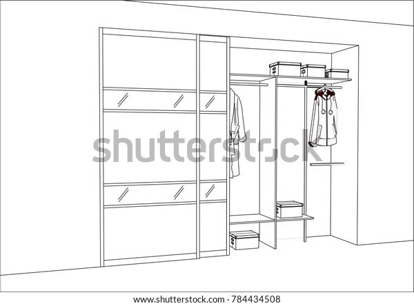 3d Vector Sketch Wardrobe Sliding Doors Stock Vector Royalty Free