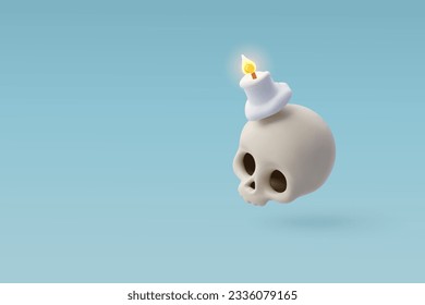 3d Cráneo vectorial con velas ardientes, concepto de feriado de Halloween. Vector Eps 10.