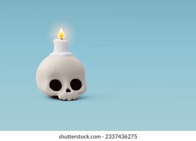 3d Vector Skull with burning candle, Halloween holiday concept. Eps 10 Vector.