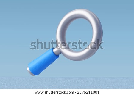 3d Vector A sleek 3D magnifying glass icon with a blue handle, symbolizing search, exploration, and analysis. Ideal for UI UX, research, and technology applications.