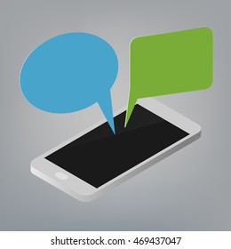 3D vector smart phone with blank screen and message box on gray background