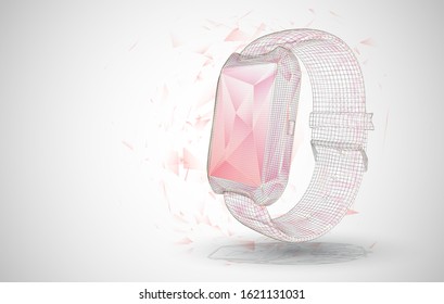 3d vector smart watch from polygons on a white background