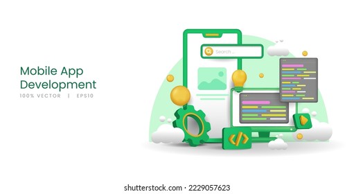 3d vector smartphone and monitor with the concept of mobile application development.