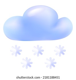 3d Vector snow Cloud. Cartoon minimalistic illustration. Cloud object isolated on white background. 