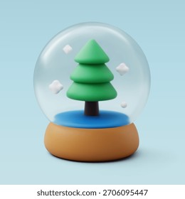 Globo de nieve del Vector 3D con el árbol de navidad, la feliz Navidad y el concepto feliz del año nuevo. Vector Eps 10.