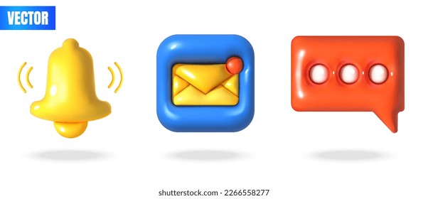 3d vector social media icons, online communication, digital marketing symbols
